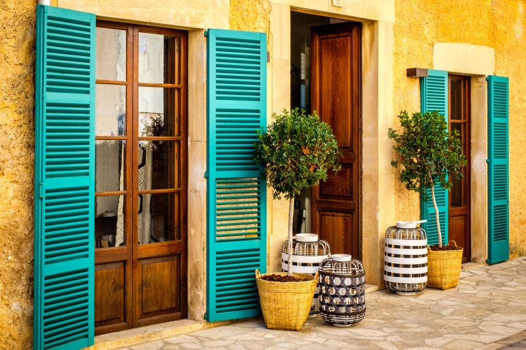 Street Santanyi. Colorful Facade Of Mallorca.